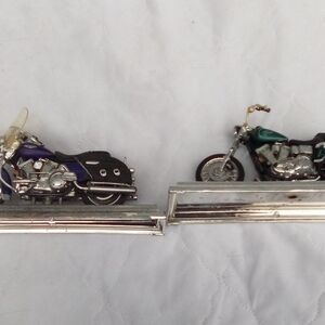 Harley-Davidson Purple and Green Toy Motorcycles